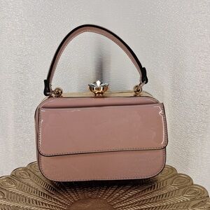 Blush Patent Top Handle Clutch Gold Frame Rhinestone Clasp